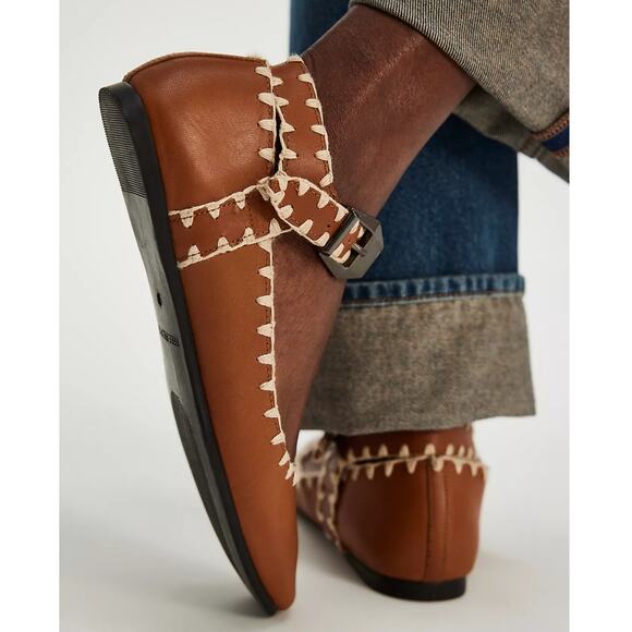 Free People Crochet Mystic Mary Jane Flats In Tan Size 9 US NEW - Picture 2 of 10